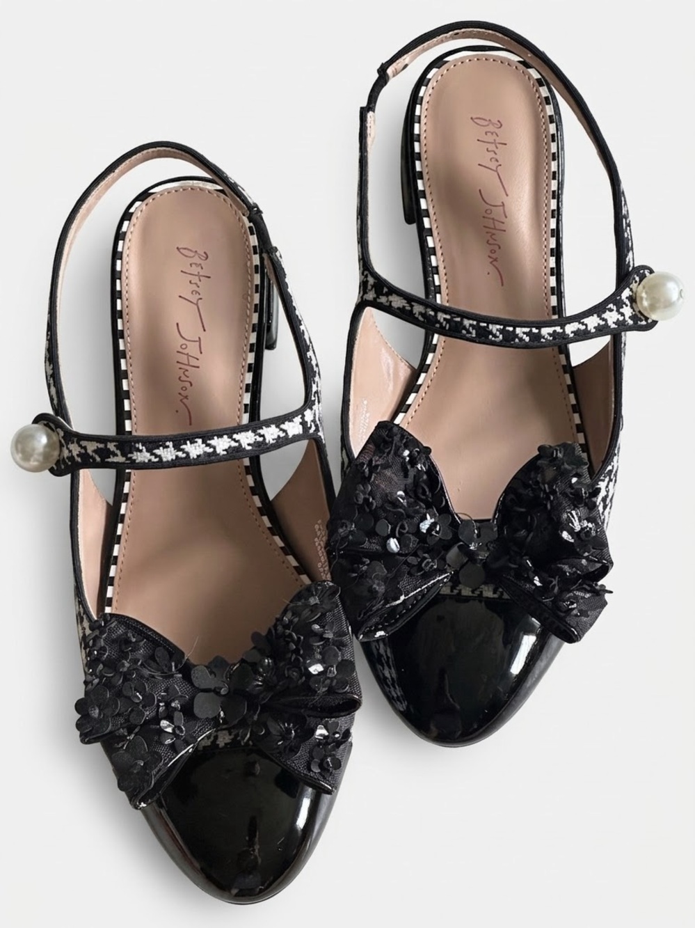 Betsey Johnson Black Patent Bow Slingback Flats 9.5
